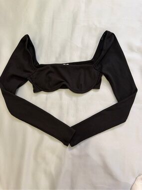 Princess Polly Black Ribbed Underbust Long-Sleeve Crop Top